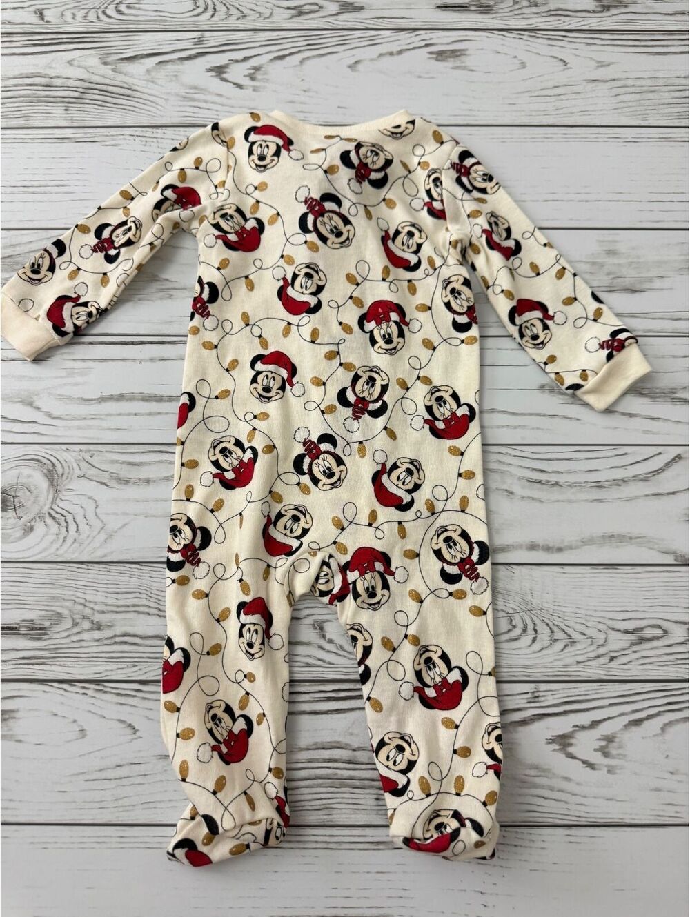 Disney Baby Mickey & Minnie Christmas Footed Sleeper Pajamas 0-3 Months - Picture 6 of 7